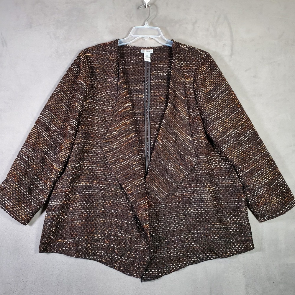 Maggie Barnes for Catherines Jacket Womens 1X Brown Textured Open Front Draped